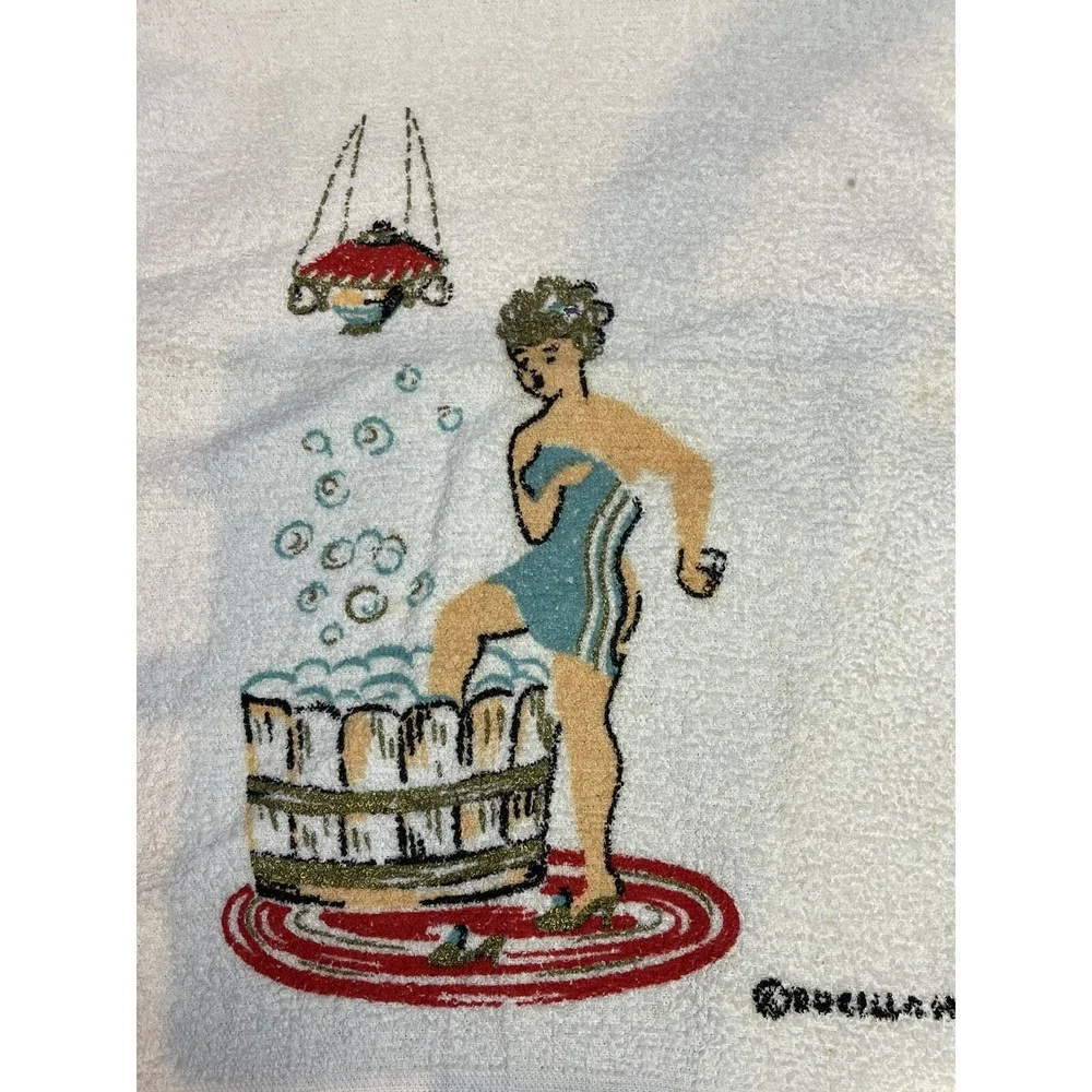 vintage Bucilla His and Hers Bath hand towel robe mcm bling washtub man women
